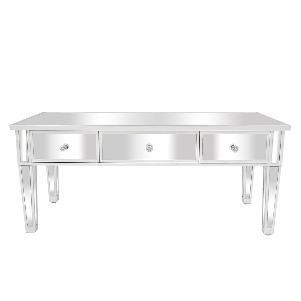 Kepooman Mirror Artificial Wood Coffee Table with 3 Drawers, Mirror Console Table for Living Room, Mirror Silver Kepooman Mirror Artificial Wood Coffee Table with 3 Drawers, Mirror Console Table for Living Room, Mirror Silver