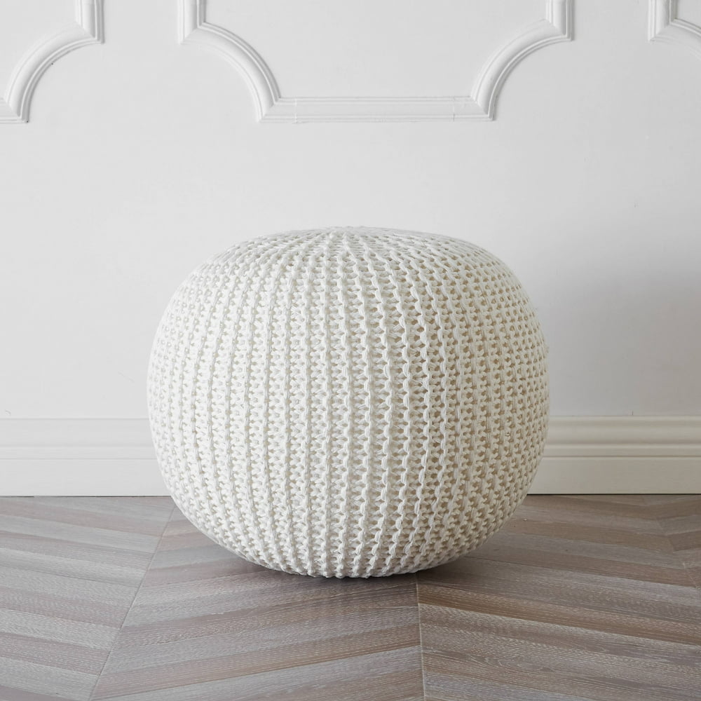 Urban Shop Round Knit Pouf, Ivory