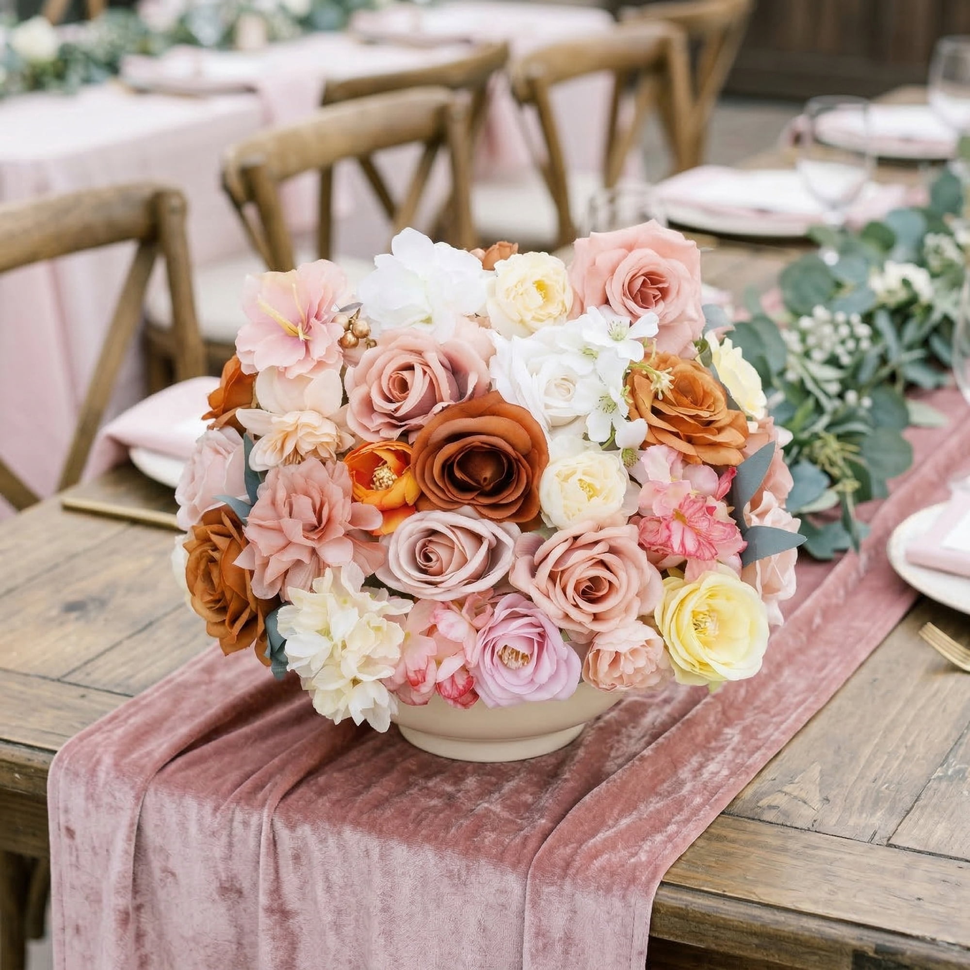 Unique Bargains Artificial Flowers Combo Box Set Orange Tones 9.8"