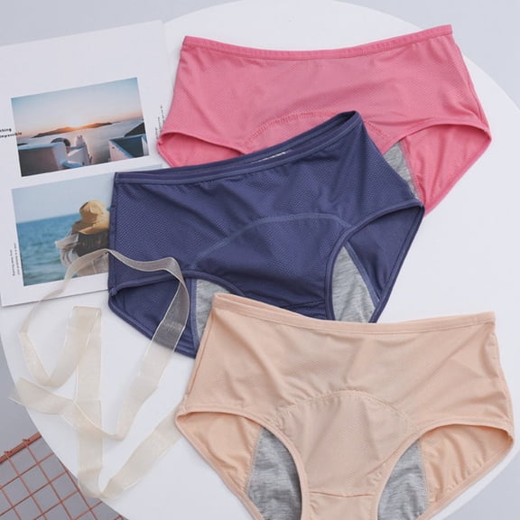 3pcs Women Panties,Breathable Cotton Briefs,Menstrual Period Leak-Proof Panties,Female Loose Underpanties,Full Cover Briefs,Elastic Waist Stretch Panties,Lady Sanitary Panties