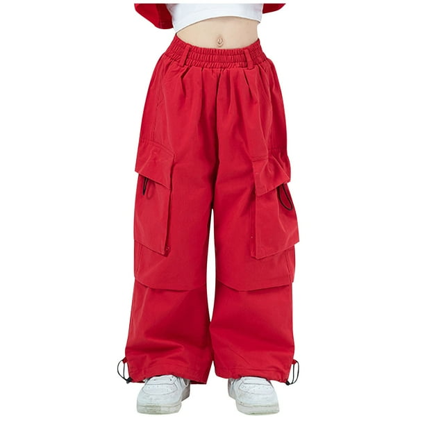 Odeerbi 3-14 Años Niñas Cargo Pantalones Deportes Pantalones de Pierna Ancha Primavera Color Sólido Suelta Pantalones de Trabajo Con Múltiples Bolsillos