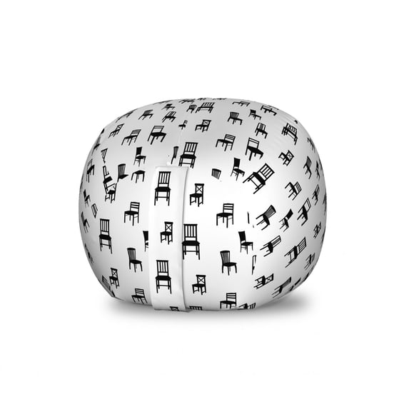 Black and White Storage Toy Bag Chair, Modern Art Deco Illustration with Chairs Furniture Comfort Maison Design, Stuffed Animal Organizer Washable Bag, Small Size, Coconut, by Ambesonne