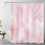 Pink Marble Shower Curtain Decor, Modern Abstract White and Gold Marble Textured Pastel Shower Curtains for Bathroom 60X72 inch Polyester Fabric Bathroom Decoration Bath Curtains Hooks Included
