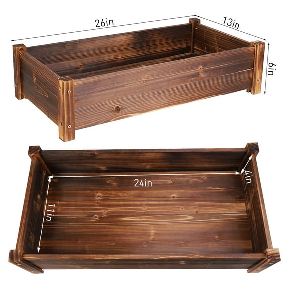 NNYYS Outdoor Wooden Raised Garden Bed Patio Planter Kit Box - Heavy-Duty Solid Wood Raised Garden Bed for Deck, Balcony, Yard & Porch, Easy-to-Assemble,Carbonized Planter box
