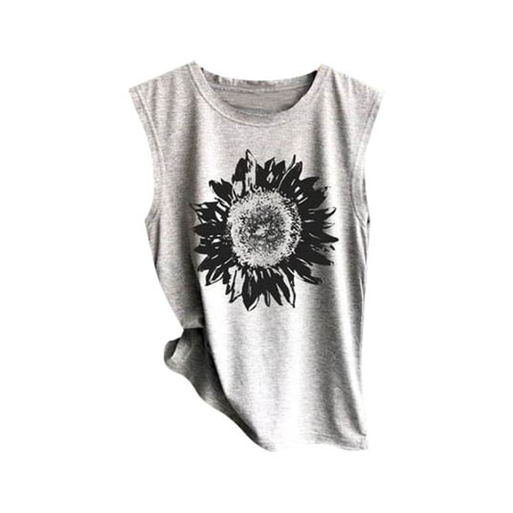 T Shirts for Women Casual Tops Sleeveless Sunflowe Prin Loose Tank Soft Comfortable Tee Shirt Top