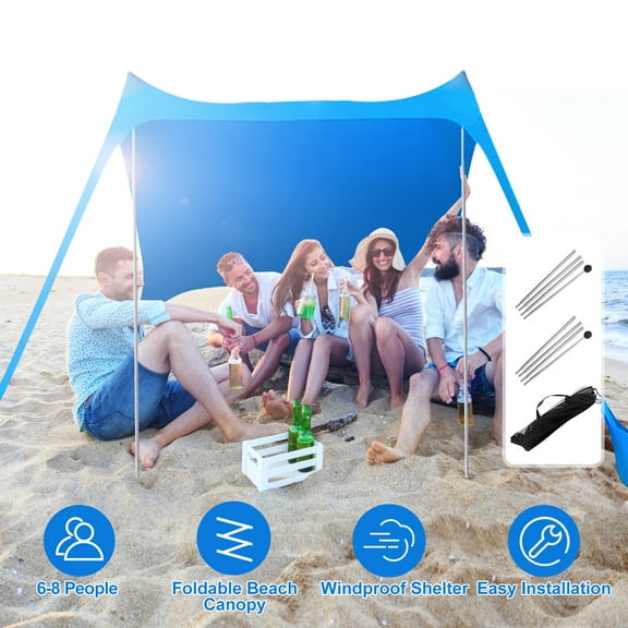 AetherLove Beach Tent Portable Sun Shelter, Beach Canopy Easy Setup, Sun Shelter with UPF50 Protection Aluminum Poles for Family at The Beach, Camping & Outdoor,6.5x6.5x4.9FT, Blue