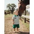 thumbnail image 4 of BemeyourBBs Toddler Baby Boy Golf Outfits Infant Boys Summer Clothes Short Sleeve Half Zipper Lapel Collar Golf Cart Embroidery Striped Shirt Top and Shorts Set Pockets, 4 of 9