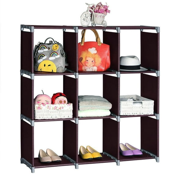 Veryke 3 Tiers 9 Cube Storage Shelf, Multifunctional Cabinet Bookcase Storage, Closet Organizer Shelf for Bedroom Living Room Office - Dark Brown