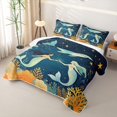 thumbnail image 3 of Manfei Dreamy Mermaid Whale Quilt King, Starry Sky Ocean King Coverlet Set, Navy Golden, 3pcs, 1 Bedspread and 2 Pillowcases, 3 of 7