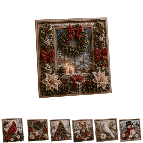 Christmas 3D Fabric Poke Art Kit for Adult Beginners, NoโSew DIY Holiday Handmade Fabric Craft Kit, Vintage Christmas Home Decoration Gift
