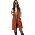 thumbnail image 1 of Chaleco largo de doble botonadura para mujer, casual, sin mangas, con bolsillo, ropa de chamarra larga Castaño Rojizo M Castaño Rojizo M Xishao ropa, 1 of 2