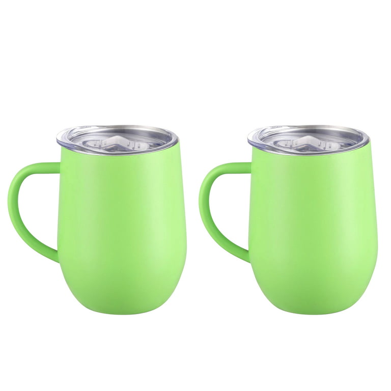 Ezprogear 12 oz Stainless Steel Coffee Mug Travel Cup Double Wall Vacuum  Insulated with Handle & Slider Lid 2 Pack (Lime Green)