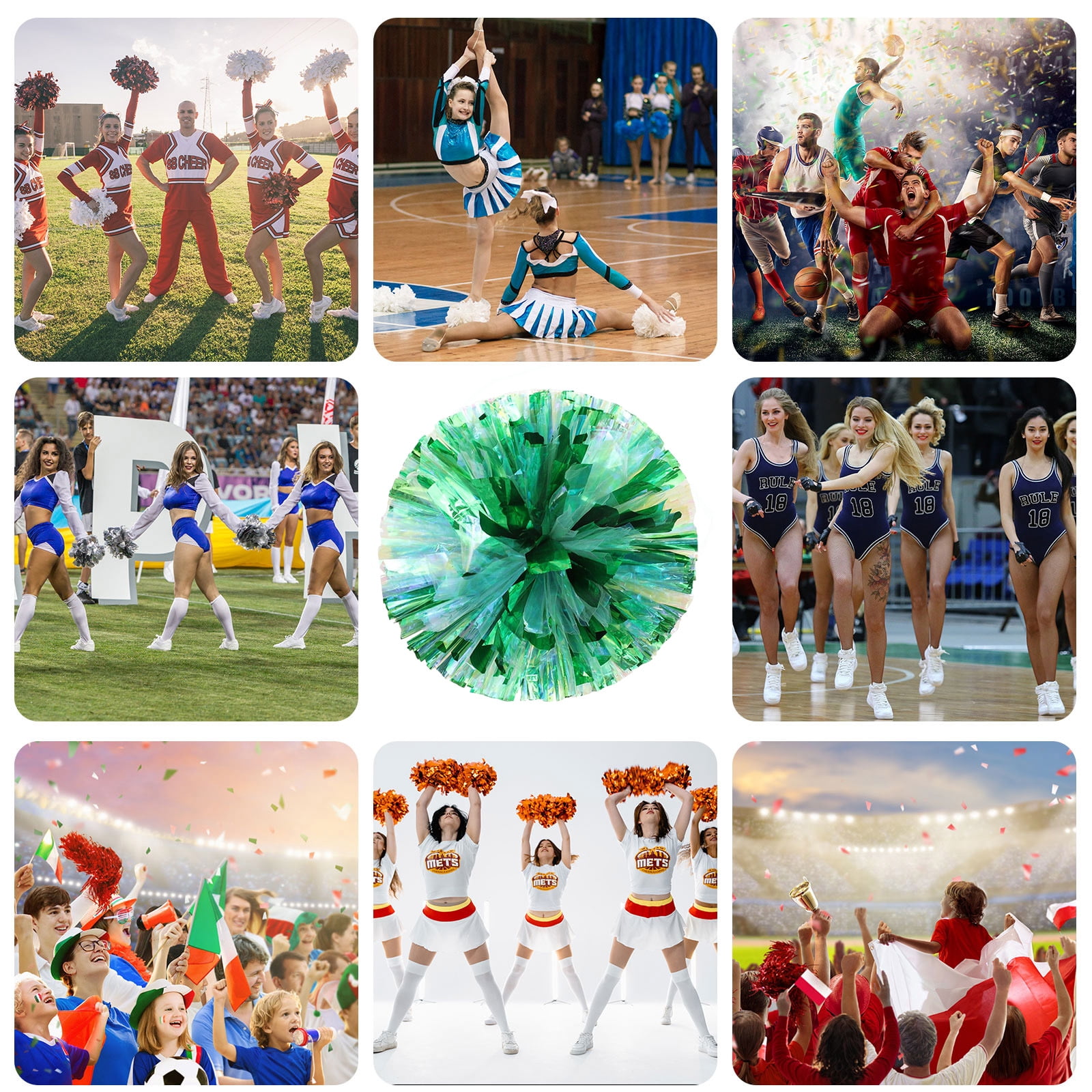 8 Pcs cheerleading poms,pom poms cheerleading with Finger Holes Metallic Foil Cheer Pom Pomsfor Dance, Matches, Team Spirit Sports