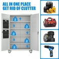thumbnail image 3 of GangMei Wide & Deep Metal Garage Storage Cabinet with Pegboards, Wheels, Locking Doors and 4 Adjustable Shelves, Assembly required, White, 3 of 10