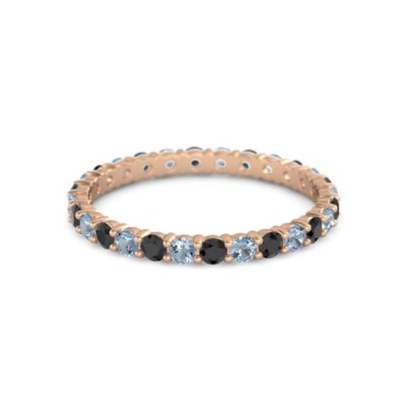 Round Eternity Band Black Spinel Blue Topaz 925 Sterling Silver Rose Plated Ring