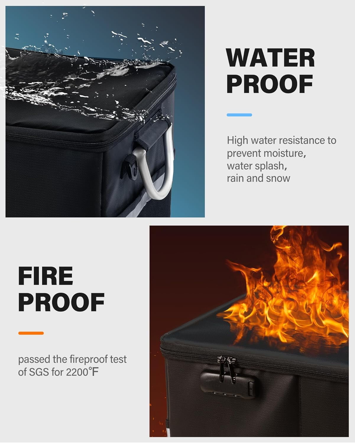 Fireproof Document Box, File Box with Lock for Hanging File Folders, Portable File Box with Handle, Fire Proof Safe for Documents, Office, Important Document Organizer, Safe Box Fireproof Waterproof