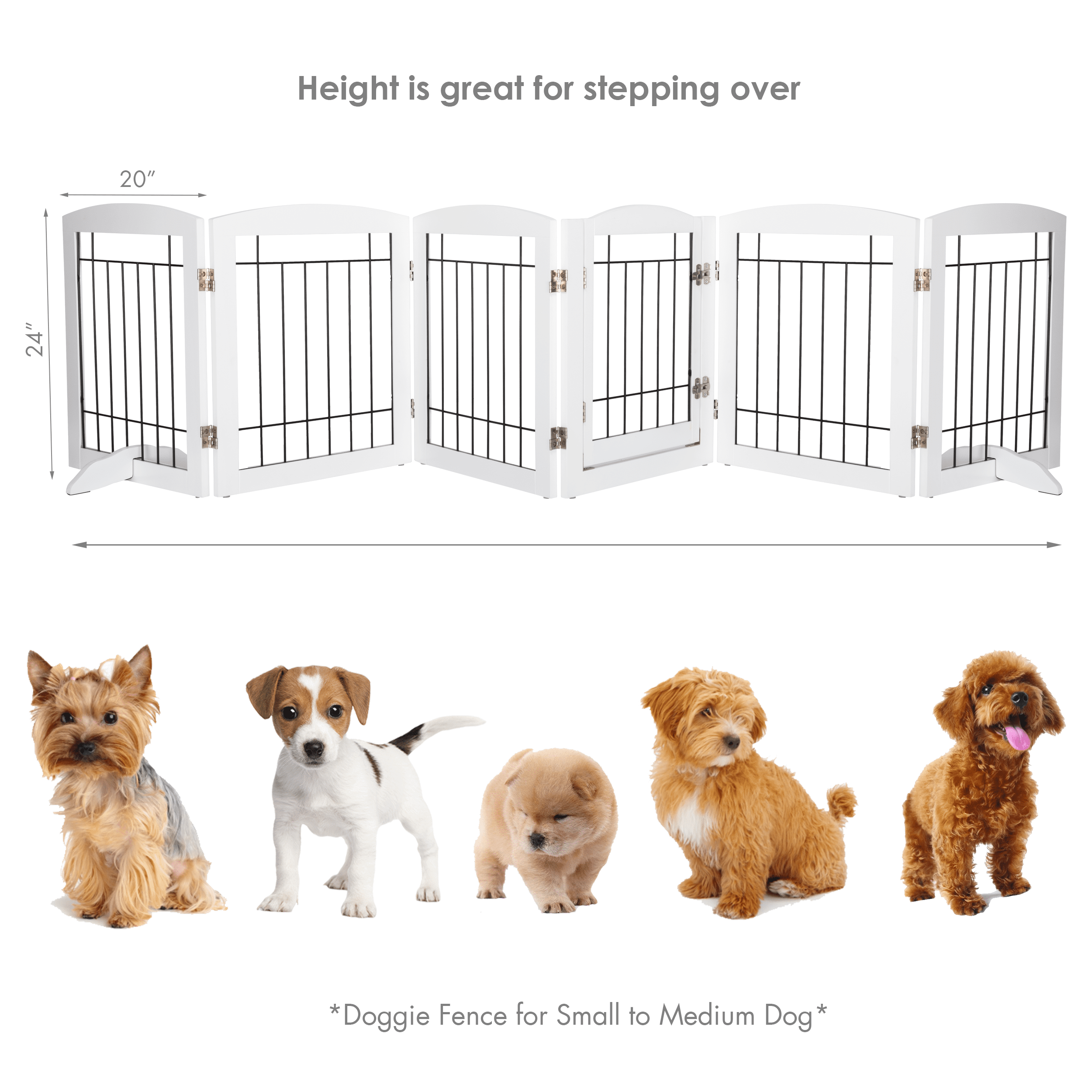 STAROUS Extra Wide Wooden Dog Gate with Convenient Walk-Through Door: Secure Pet Barrier for Home - Suitable for Doorways, Stairs, and Openings, 110" Wide, 6 Panels (White)