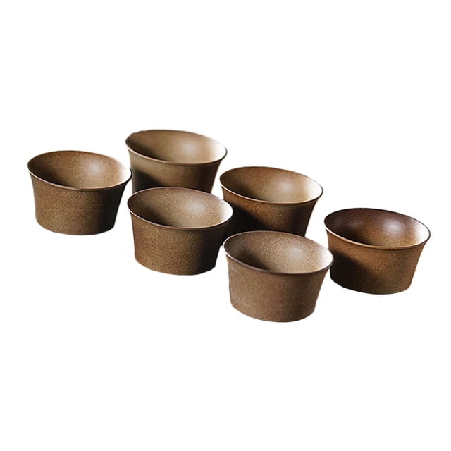 GUOOL 6 Pieces Chinese Ceramic Tea Cups 50ml Tea Bowl for Coffee Shop Travel Hotel Brown