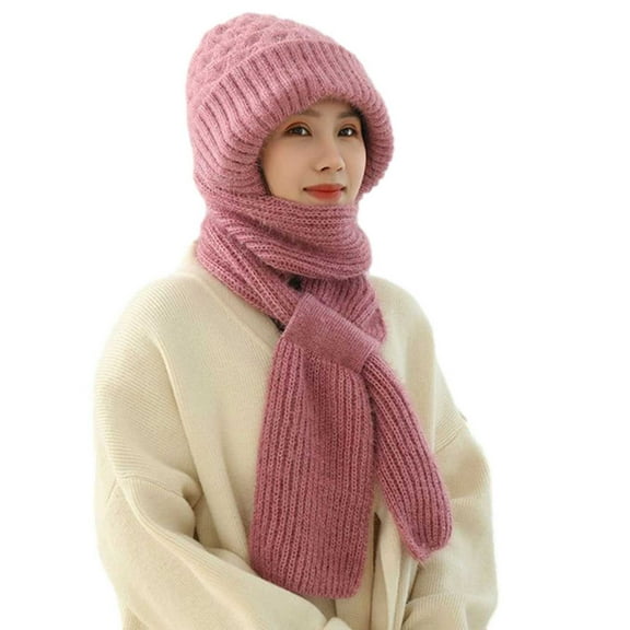Qepwscx Women One Pieces Slouchy Fleece Beanie Hats Scarf Mask Warm Winter Knitted Hat Thick Skull Ski Cap ,Ski Mask,Windproof Hooded Scarf Cold Weather Hat Neck Warmer Face Cover Hat Cap Scarf