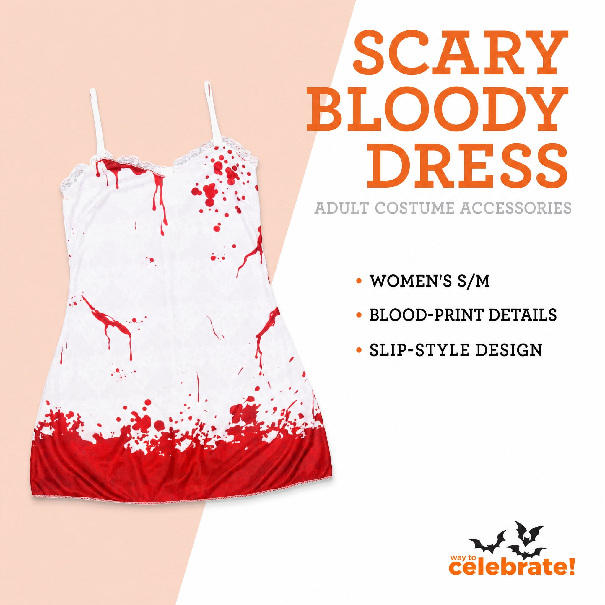 Scary Bloody Dress Costume Accessory for Adults, White and Red, S/M, Halloween by Way To Celebrate