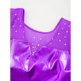 thumbnail image 6 of LiiYii Kids Girls Metallic One Piece Gymnastics Leotard Mesh Splice Long Sleeve Rhinestone Dance Unitards Purple 4, 6 of 7
