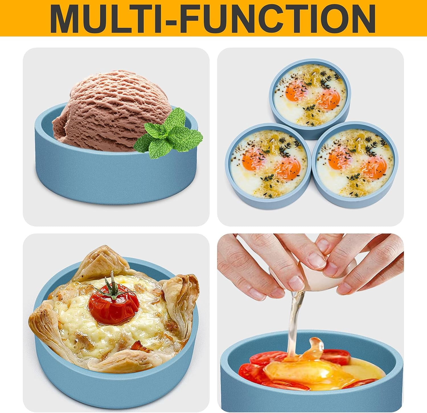 6 Pack Silicone Microwave Egg Cooker Air Fryer Egg Pan Individual Eggwich Egg Bites Molds for Oven Microwave - Blue
