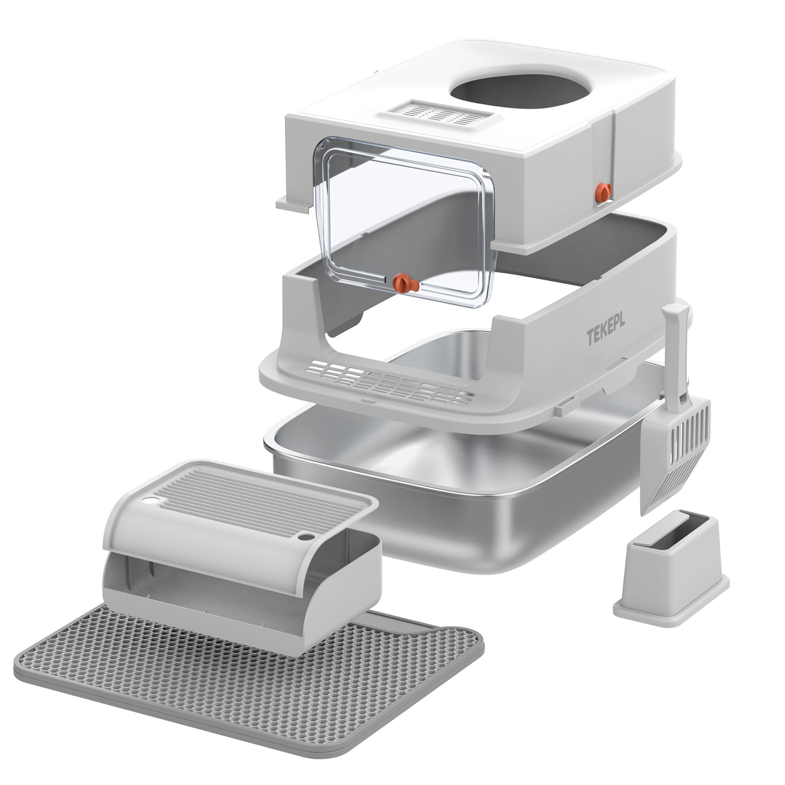 Lohoms Stainless Steel Litter Box with Lid, XL Extra Large Enclosed Cat Litter Box for Big Cats 110° Flip Cover, Front & Top Dual Entry, High Sided Litter Box & Pedal & Scoop, Anti-Leakage