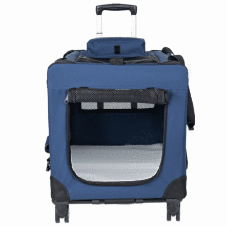 24'' Collapsible Rolling Dog Crate – 3-Door Travel Kennel, Dark Blue