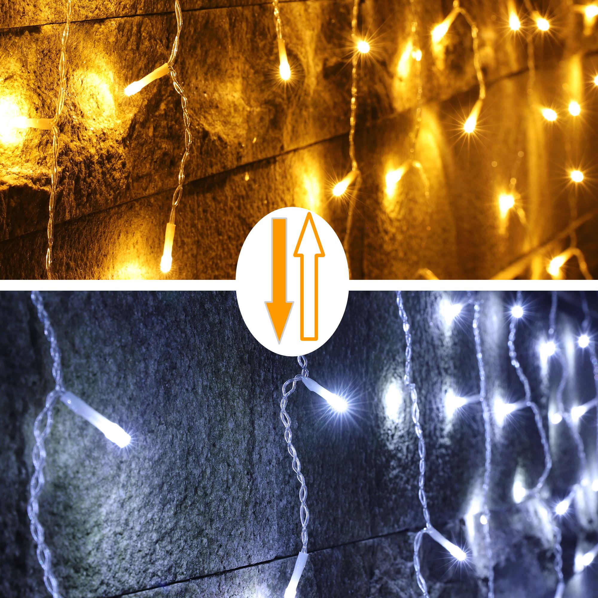 Icicle String Lights Christmas Curtain Light with Timer & Remote Control, 50FT 500 LED, Warm To White Color Changing, Indoor & Outdoor for Wall Eave Gazebo Fence Decoration