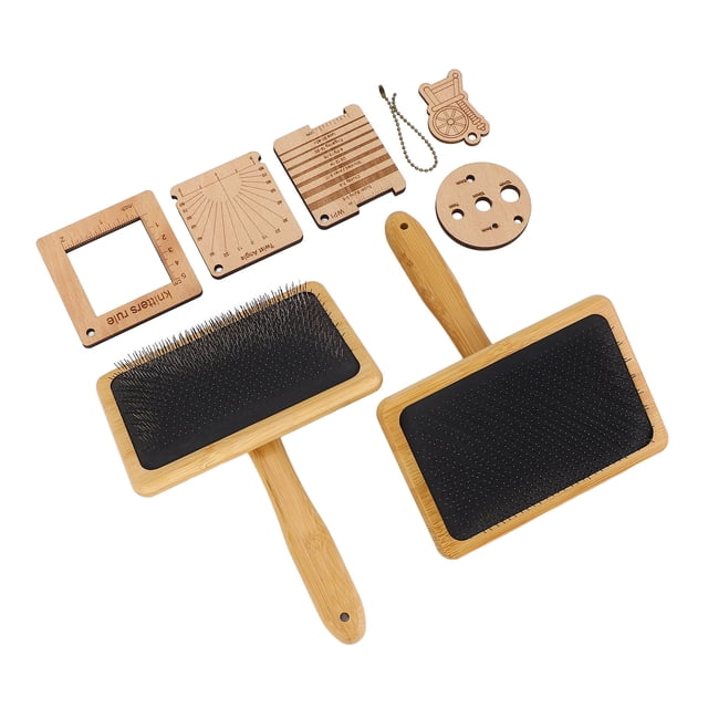 Wool Blending Board Carding Brush Set, Yarn Ruler Knitting Gauge Set Multifunctional for Grooming Pet