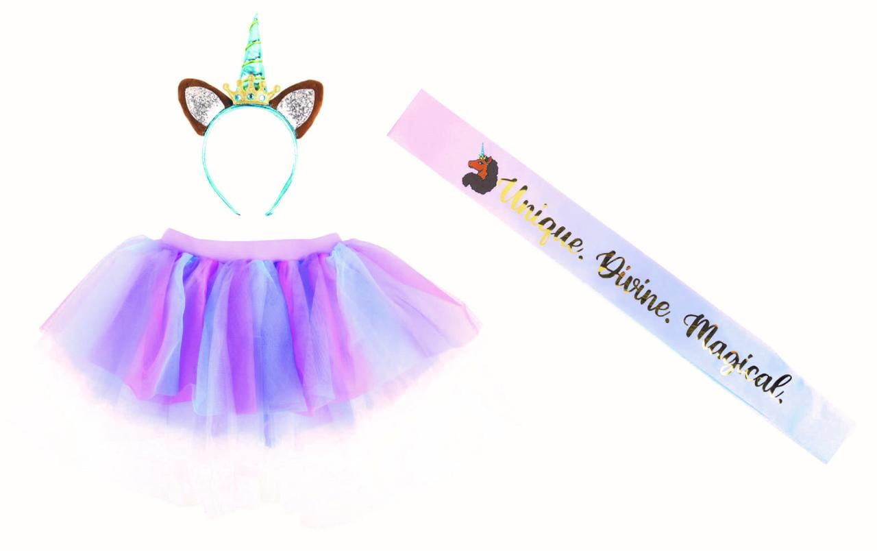 Printed Unicorn Dress Tutu 3pc Set Toy Purse & Hairband Girl Toys Halloween Pink 