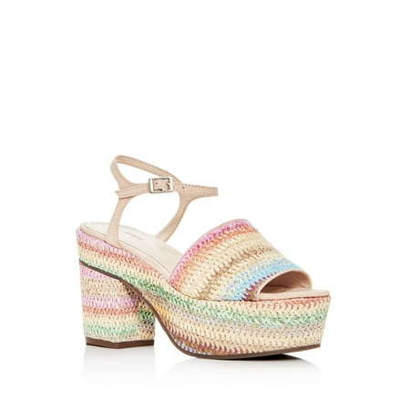 

SCHUTZ Womens Beige Striped Woven 2 Platform Ankle Strap Ziquiele Round Toe Block Heel Buckle Dress Sandals Shoes 6.5 B