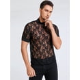 thumbnail image 3 of INCERUN Men's Sexy Short Sleeve Mesh Lace Floral Shirts  Party Tee Tops, 3 of 8