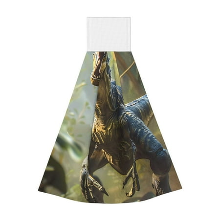 

Zufioo Ferocious Dinosaur Print Coral Fleece Velcro Hand Towel Hangable Absorbent Hand Towel Suitable for Kitchen Bathroom Household Items