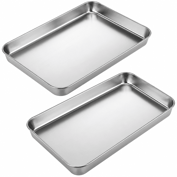 Florvian 2Pcs Toaster Oven Pans for Baking,9X11 Baking Sheets Cookie Sheet Stainless Steel Small Replacement Trays for Toaster