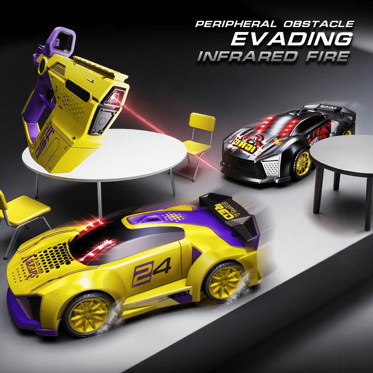 ZSUCC Battle RC Cars Stunt Racing Set, 3 IN 1 4WD Drift Car Toy for Kids Ages 6-12, Dual Controller, & Interactive Combat Game, Parent-Child Sensor Chase Toy for Kids Ages 6+ (Yellow)