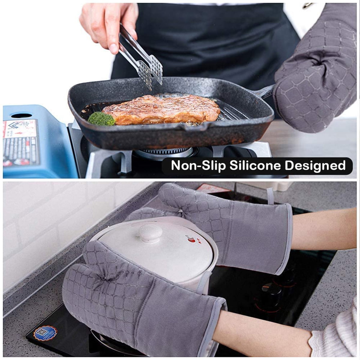 Kepooman Cotton Oven Mitts Set with Pot Holders & Kitchen Towels for Baking Cooking, Set of 6, Gray Kepooman Cotton Oven Mitts Set with Pot Holders & Kitchen Towels for Baking Cooking, Set of 6, Gray