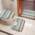 thumbnail image 4 of Farmhouse Blue Grey Brown Bath Mat 3 Piece Bathroom Rug Set, Vintage Ombre Wooden Non Slip Bath Rug Contour Mat and Toilet Lid Cover, Absorbent Shower Mats Soft Bath Rugs and Mats Sets, 4 of 8