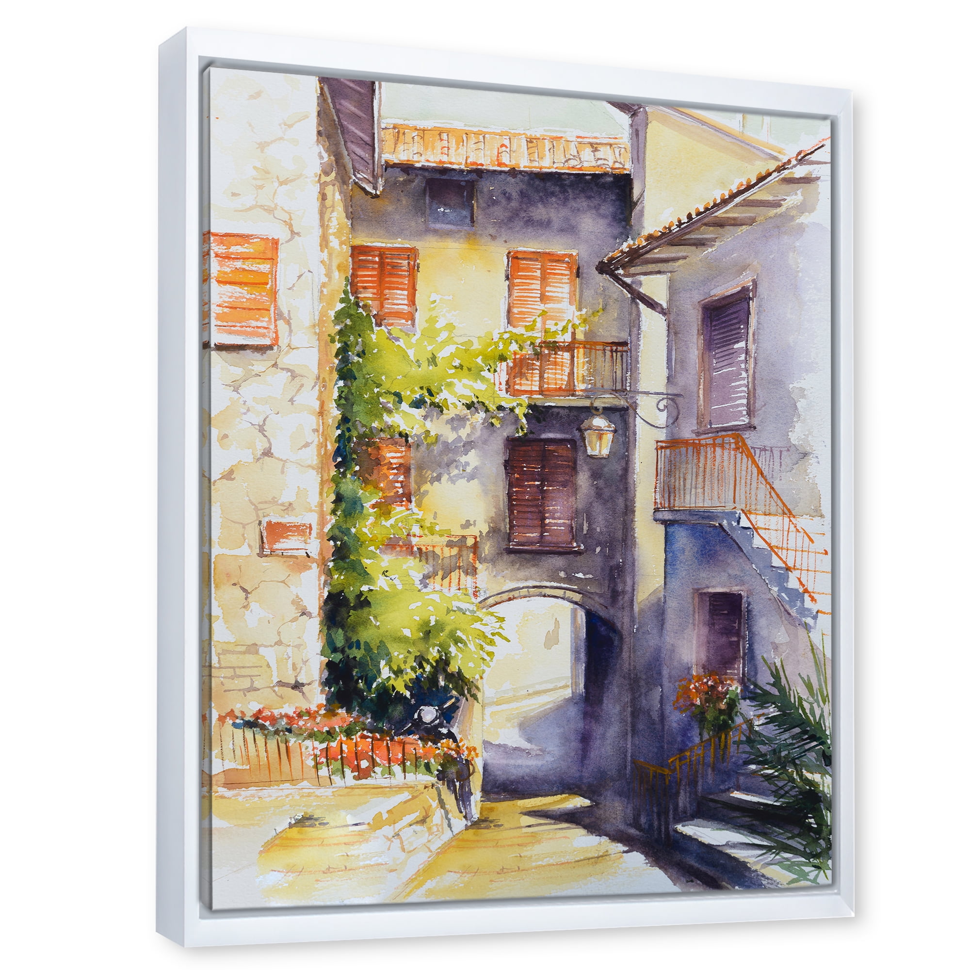 Designart 'Idyllic and Rustic Italian VIllage' Country Framed Canvas Wall Art Print
