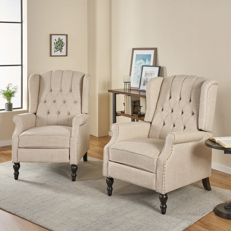 Noble House Walter Wingback Fabric Recliner Set of 2 Beige Walmart
