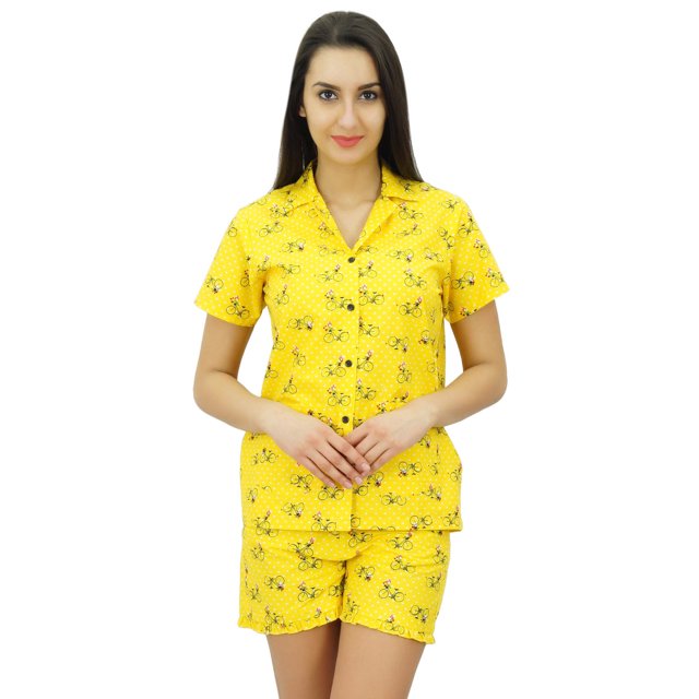 Bimba Ensemble de Nuit Mignon pour Femmes en Coton, Haut Boutonné avec Short