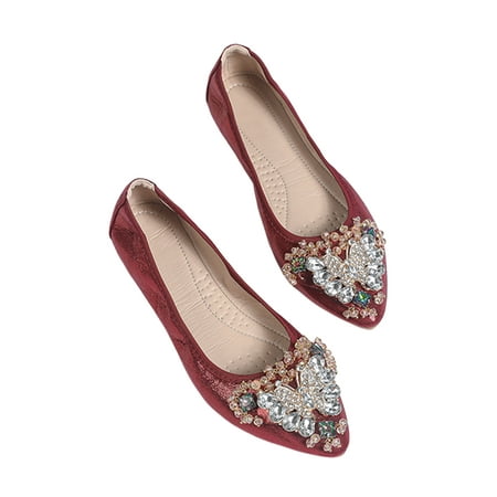 

Avamo Womens Flats Slip On Loafers Comfort Flat Shoes Women Casual Walking Shoe Ladies Lightweight Pointy Toe Slip-Ons Wine Red 5