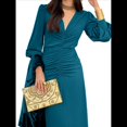 thumbnail image 2 of Vestidos de Cóctel de Sirena para Otoño e Invierno para Mujer, Larga, Escote en V, Ajustados, Maxivestido Fruncido en la Cintura. Azul Pavo Real XL, 2 of 9