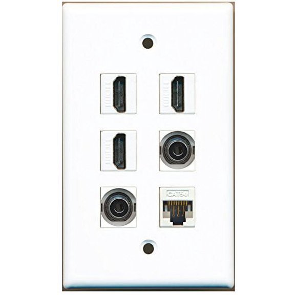 RiteAV - 3 HDMI 2 Port 3.5mm 1 Port Cat5e Ethernet White Wall Plate