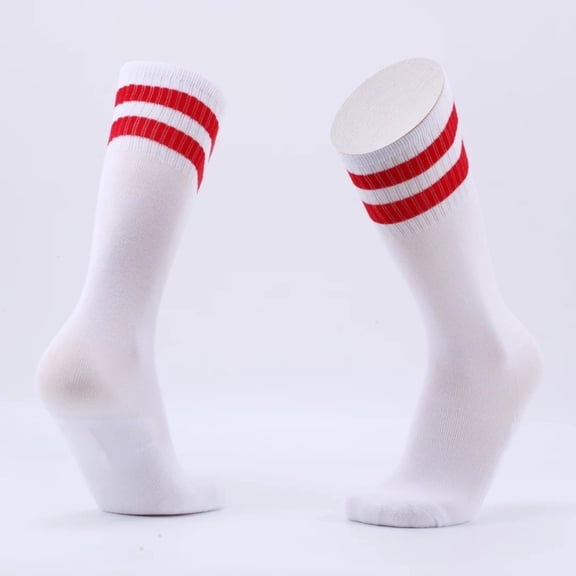 TELOLY Classic Striped Tube Socks,Back to School Gifts,Soft Cotton Retro Tube Socks for Men,Women& Teens,1 Pairs,White/Red-Christmas Graduation Fathers Day Cotton Gift for for Men,Teens. (150)