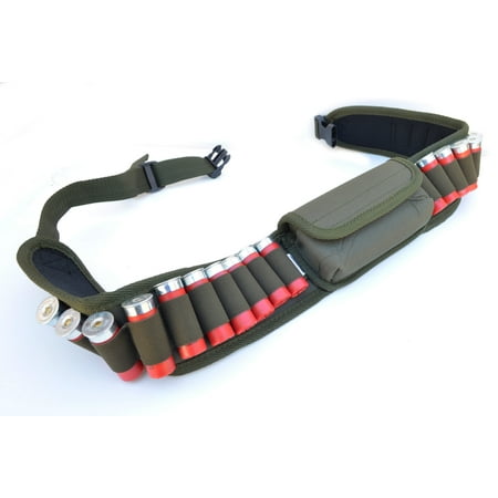 - Hunting Shotgun Shell Belt Ammo Carrier Waist Belt with glass pouch - OD Green