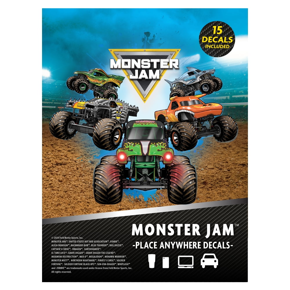 Monster Jam Trucks Decal Pack - Set of 15 Monster Truck Stickers Monster  Jam Decals includes Grave Digger El Toro Loco Max D Zombie Megalodon Dragon  