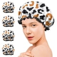 thumbnail image 7 of Shower Caps,White and Orange Of Leopard Print Waterproof Shower Cap for Women 4 Pieces,Double Reusable Hair Cover for Shower PEVA Elastic Stretch Hem, 7 of 7