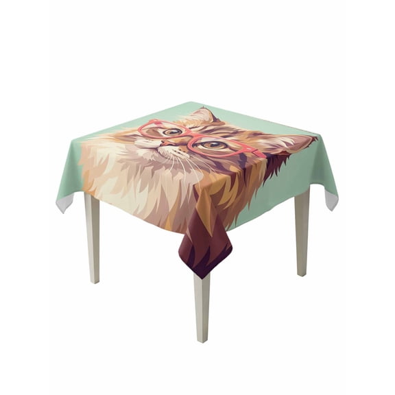 Green Cat Table Cloth, Waterproof Tablecloth for Square Tables, Funny Animals Modern Art Reusable Washable Fabric Table Cover for Restaurant Kitchen Dining Tables 54"x54"