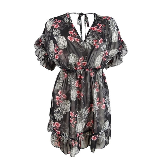Miken Women's Plus Size Ruffled Floral-Print Dress Swim Cover-Up